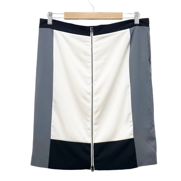Narciso Rodriguez Colorblock Back Zip Pencil Skirt White Black Steel Size 10 - Picture 3 of 10